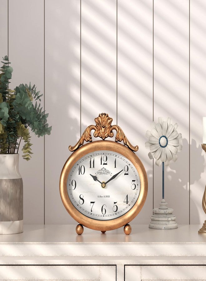 ChimeTide Vintage Table Clock, Desk and Shelf Decor Clock, French Rustic Antique Style Gold Mantel Clocks, for Farmhouse, Living Room, Bedroom, Bedside, Gift (7.87" H x 7.87" W) - Image 5